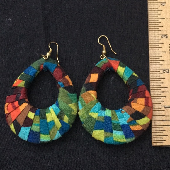 Jewelry - Boutique Multi Colored Fabric Fishhook Earrings